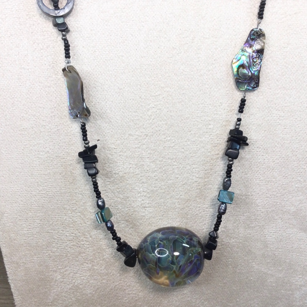 Abalone Necklace With Blown Glass Pendant